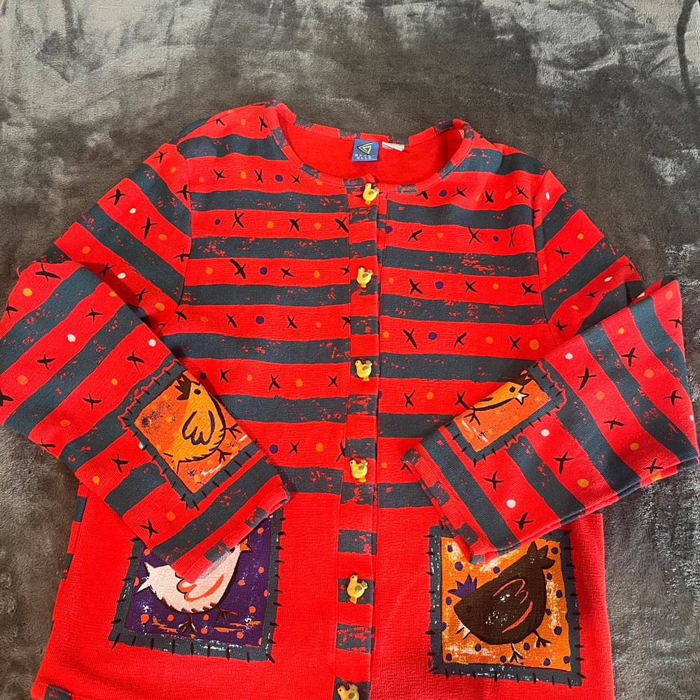 Sport Elle Red and‎ Black Cardigan rooster theme design